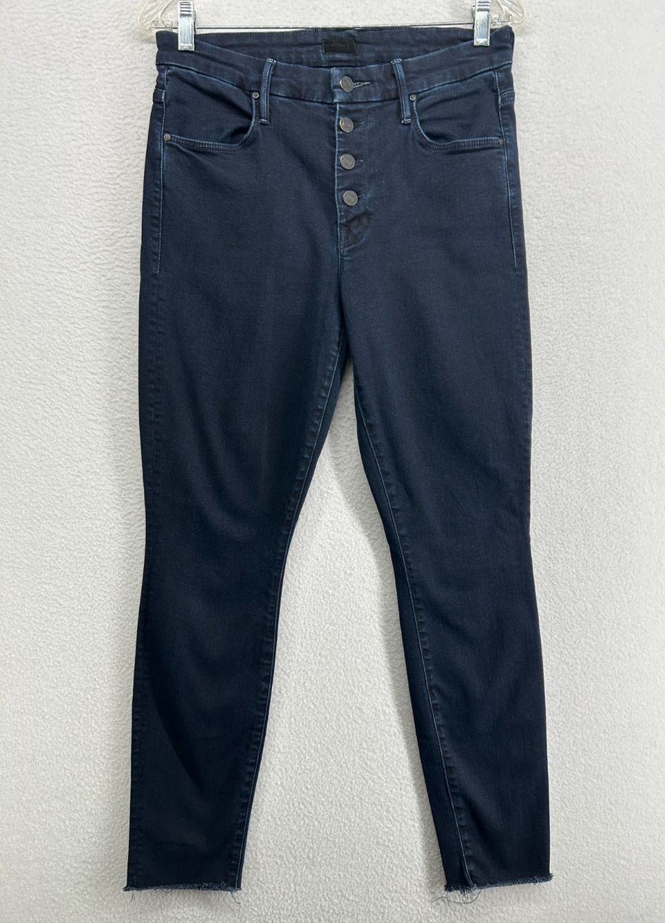MOTHER Jeans 30 Pixie Ankle Frayed Button Fly Dark Washed Denim Blue USA